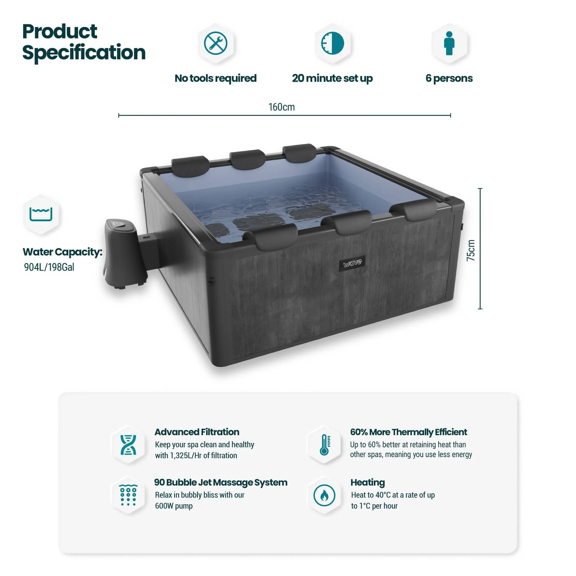 Adriatic | 6 Person Square Aluminium Frame Hot Tub | Black Wood - Image 5