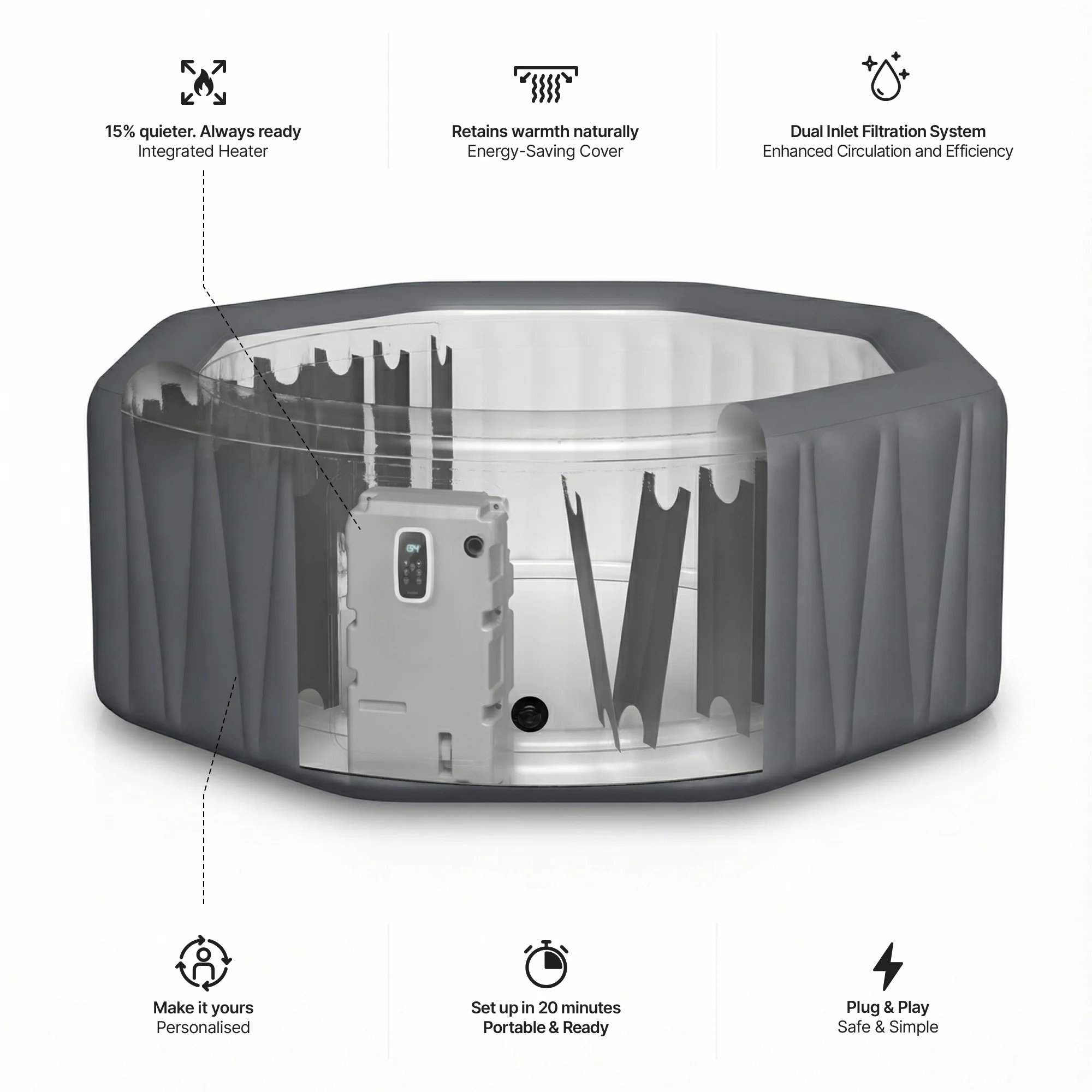 Aegean | 6-Person Inflatable Hot Tub | Built-In Integrated Heater - Image 13